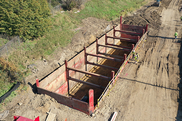 Trench Shoring in progress